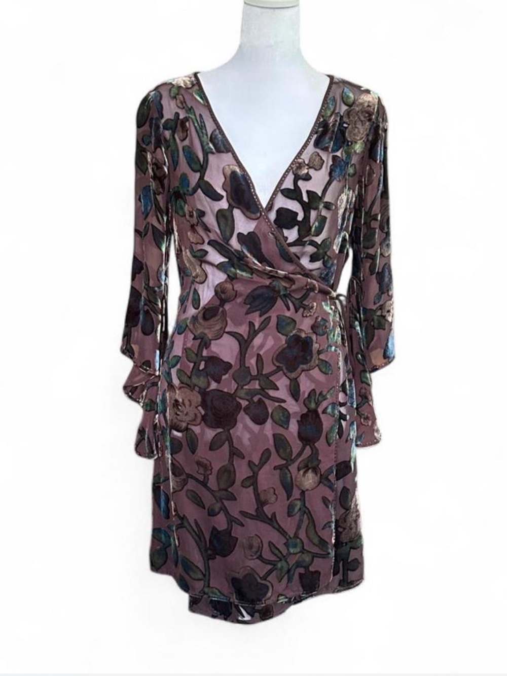 Rene Derhy wrap burnt out velvet mini dress